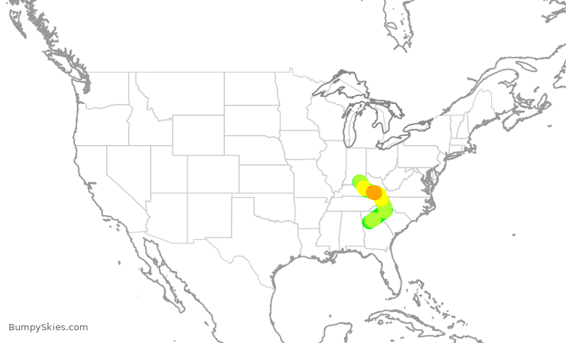Turbulence forecast map for DAL3093, ATL to SDF