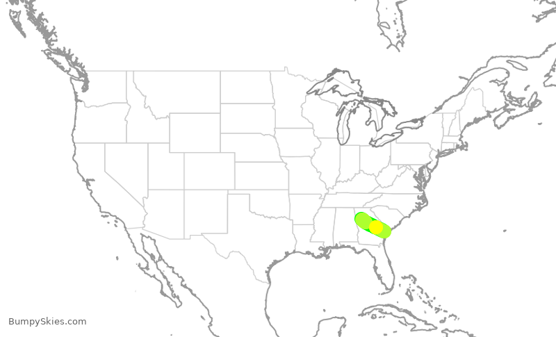 Turbulence forecast map for DAL3098, SAV to ATL