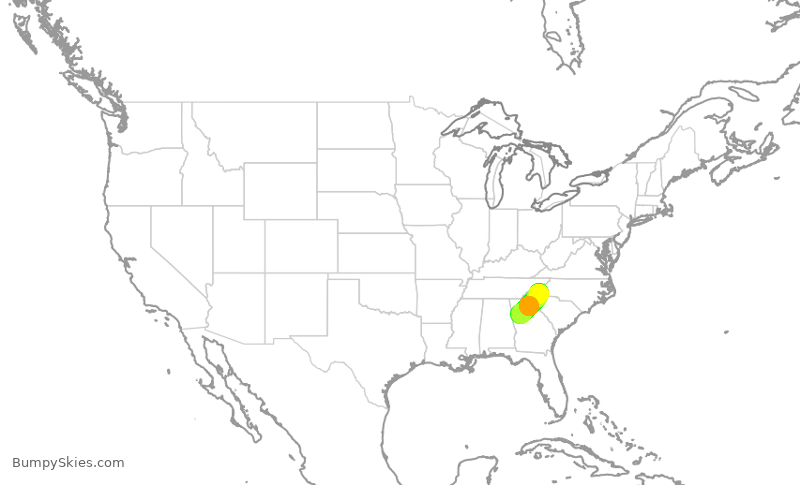 Turbulence forecast map for DAL3101, AVL to ATL