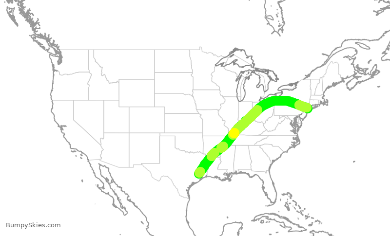 Turbulence forecast map for DAL3102, IAH to JFK