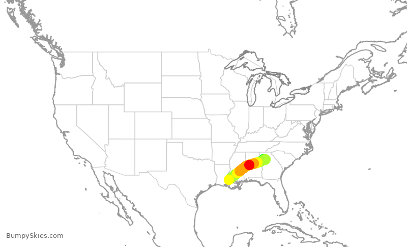 Turbulence forecast map for DAL3111, ATL to BTR