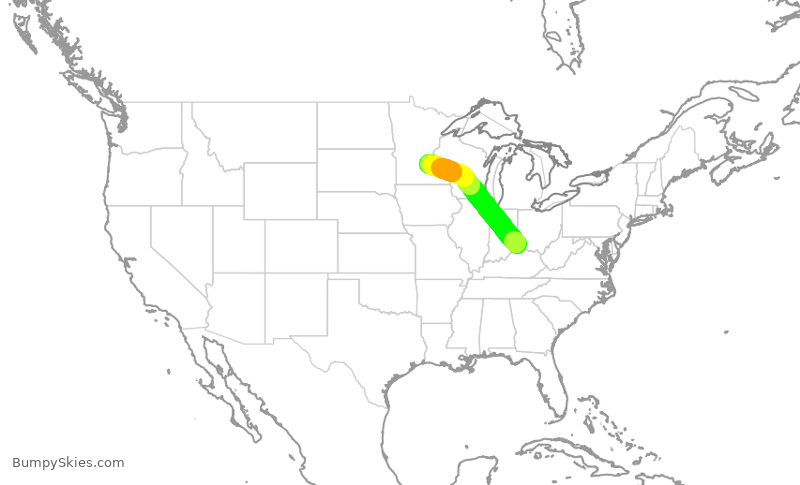 Turbulence forecast map for DAL3113, CVG to MSP