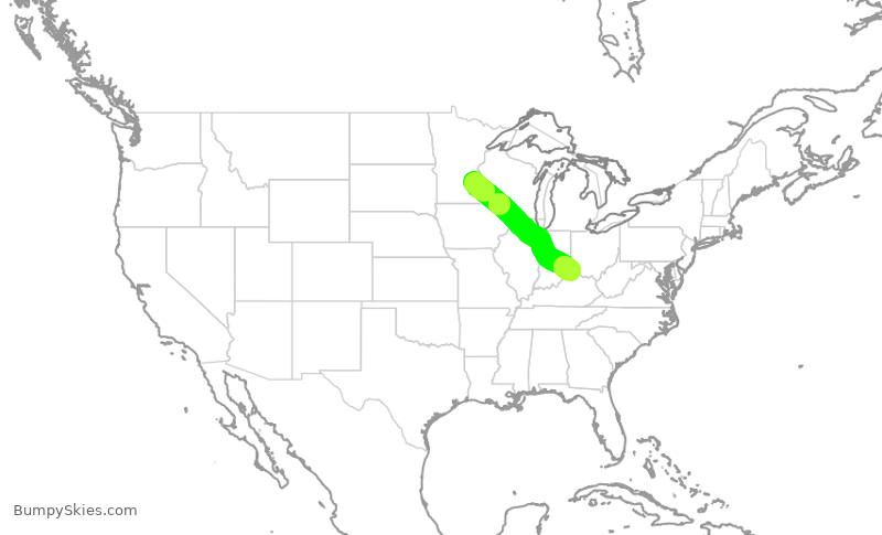 Turbulence forecast map for DAL3113, MSP to CVG