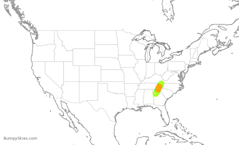 Turbulence forecast map for DAL3113, TRI to ATL