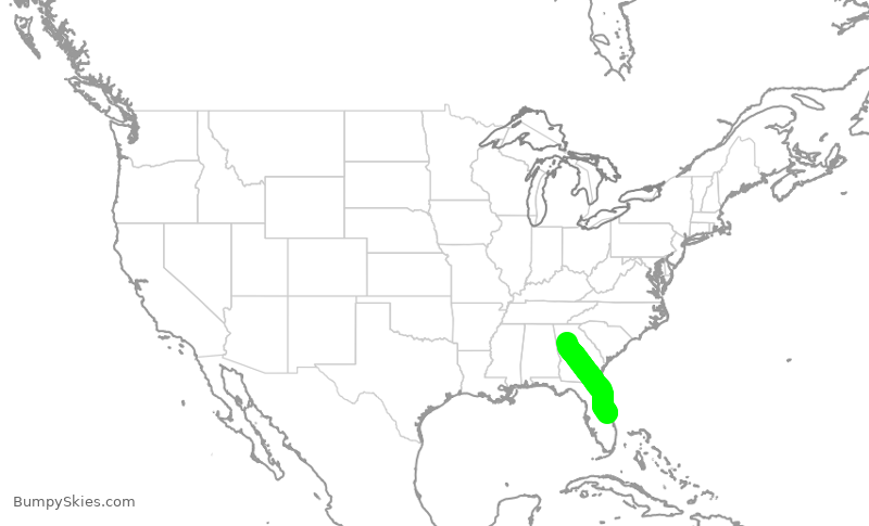 Turbulence forecast map for DAL3118, ATL to MLB