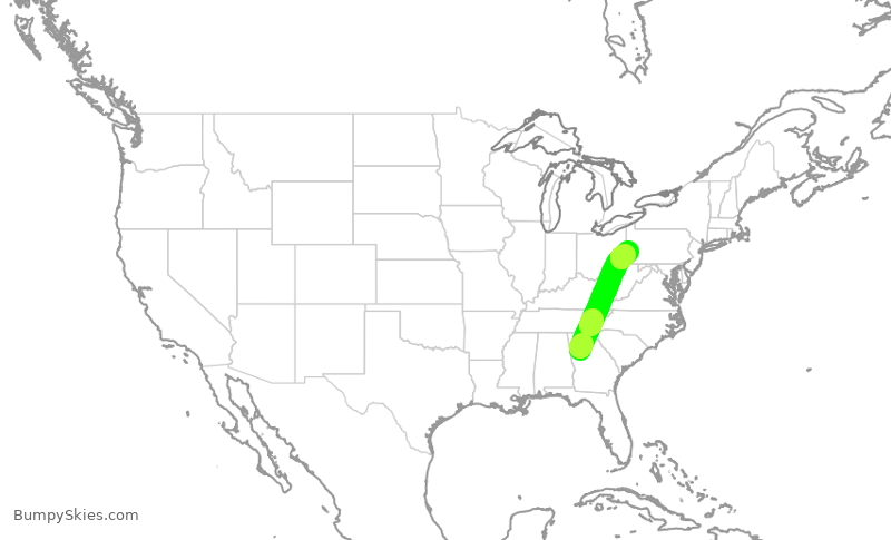 Turbulence forecast map for DAL3122, ATL to PIT