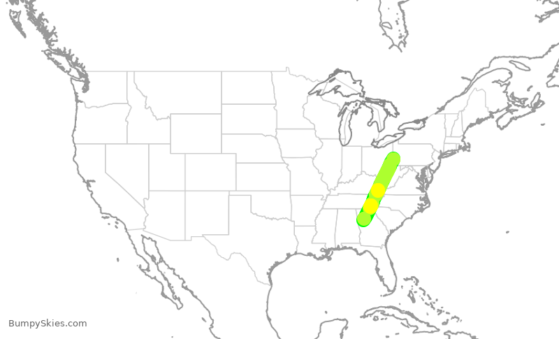 Turbulence forecast map for DAL3122, PIT to ATL