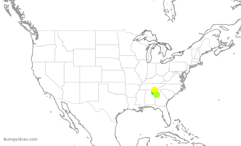 Turbulence forecast map for DAL3124, CHA to ATL
