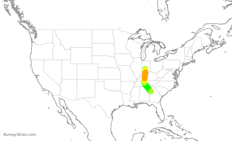 Turbulence forecast map for DAL3125, IND to ATL