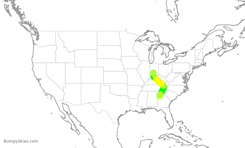 Turbulence forecast map for DAL3126, IND to ATL