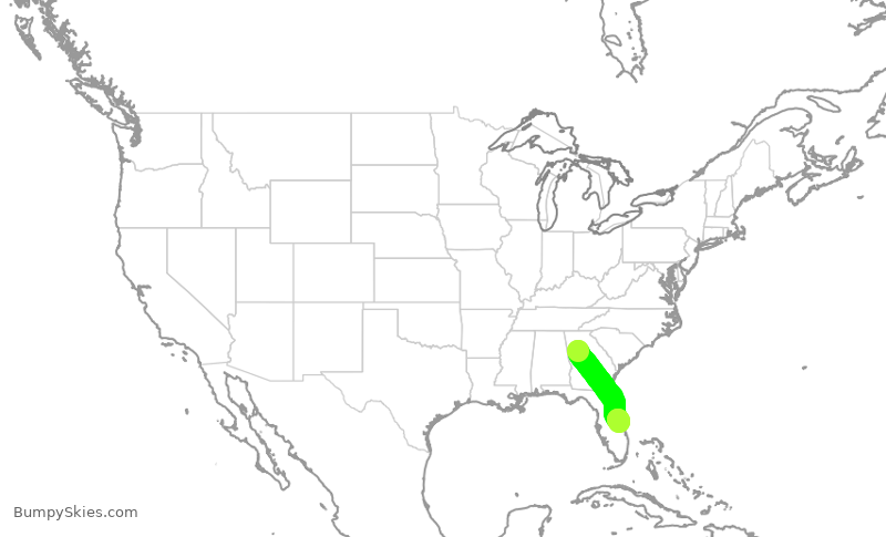 Turbulence forecast map for DAL3127, ATL to MLB