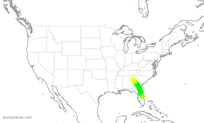 Turbulence forecast map for DAL3127, MLB to ATL