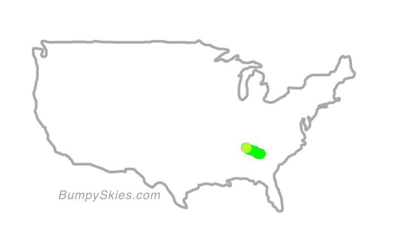 Map of continental US with illustrated flight path and turbulence forecast (described in text below)