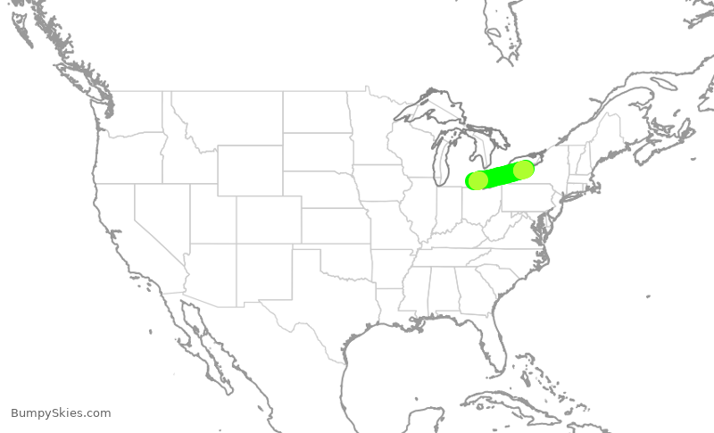 Turbulence forecast map for DAL3148, DTW to ROC