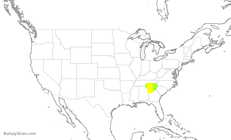 Turbulence forecast map for DAL3150, CHA to ATL