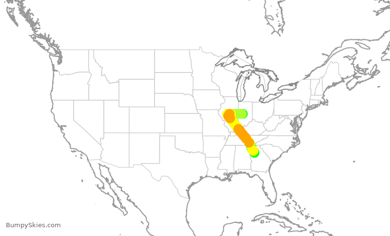 Turbulence forecast map for DAL3153, ATL to IND