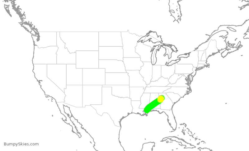 Turbulence forecast map for DAL3155, GPT to ATL