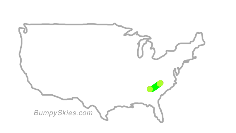 Map of continental US with illustrated flight path and turbulence forecast (described in text below)