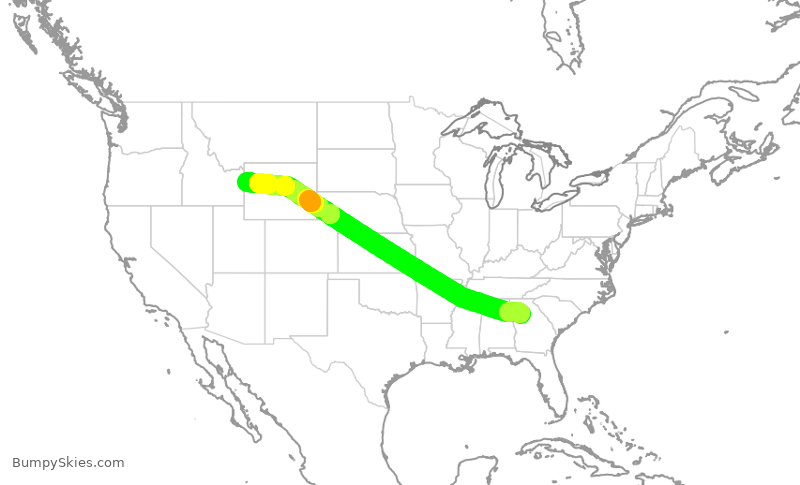 Turbulence forecast map for DAL315, ATL to JAC