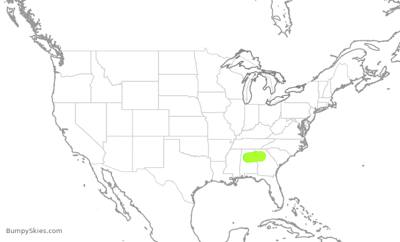 Turbulence forecast map for DAL3164, ATL to BHM