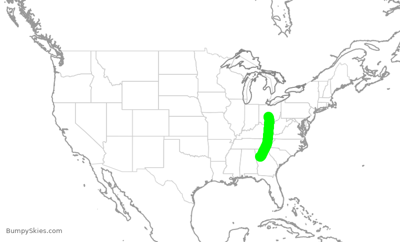 Turbulence forecast map for DAL3165, CMH to ATL
