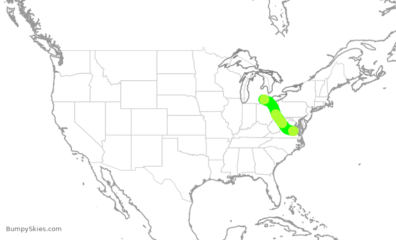 Turbulence forecast map for DAL3166, DTW to RIC