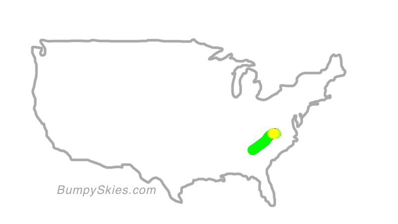 Map of continental US with illustrated flight path and turbulence forecast (described in text below)