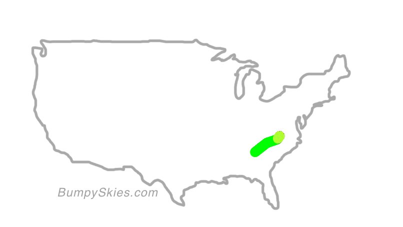 Map of continental US with illustrated flight path and turbulence forecast (described in text below)