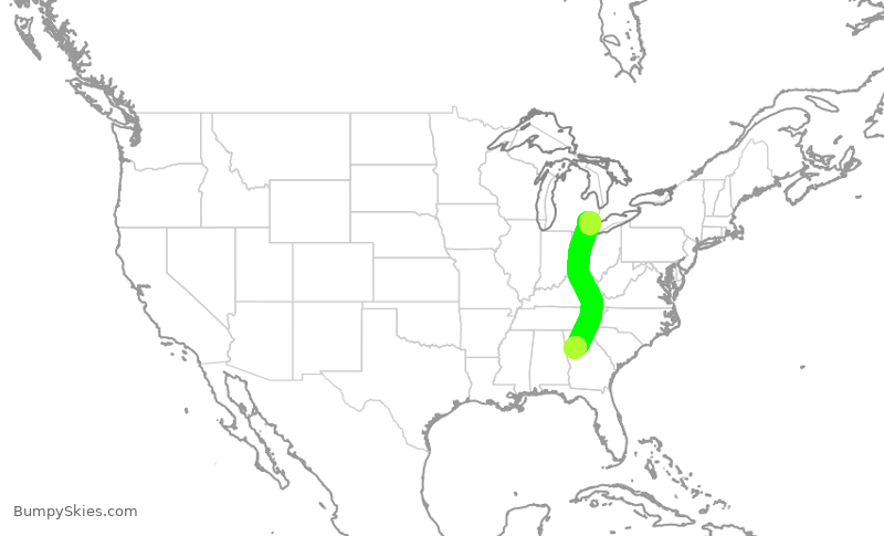 Turbulence forecast map for DAL3175, DTW to ATL