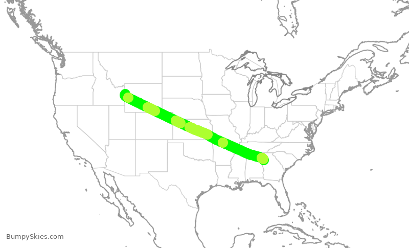 Turbulence forecast map for DAL317, JAC to ATL
