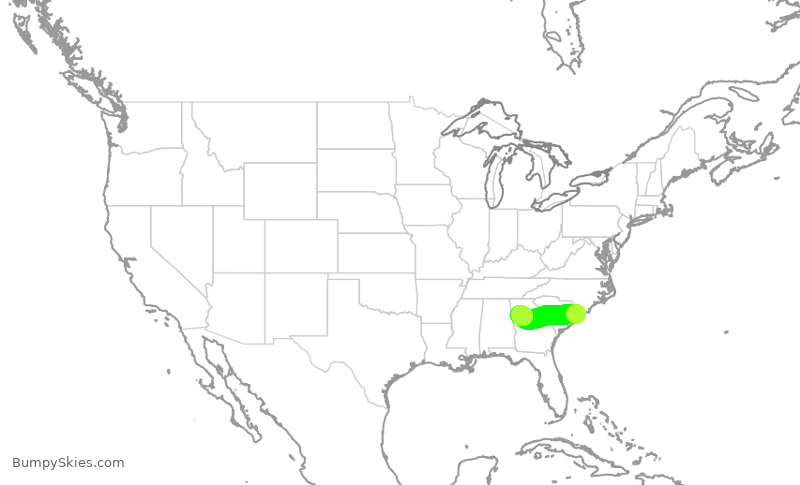 Turbulence forecast map for DAL3182, MYR to ATL