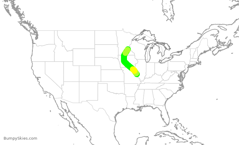 Turbulence forecast map for DAL3185, MSP to STL