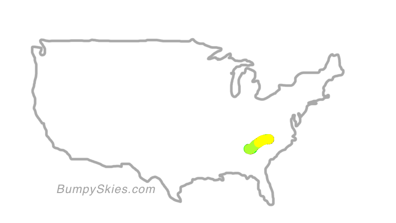 Map of continental US with illustrated flight path and turbulence forecast (described in text below)