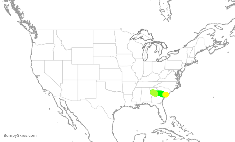 Turbulence forecast map for DAL3189, CHS to ATL