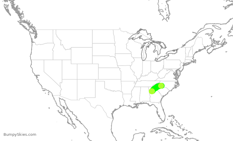 Turbulence forecast map for DAL3190, CLT to ATL