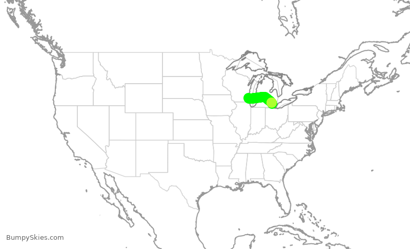 Turbulence forecast map for DAL3191, MKE to DTW