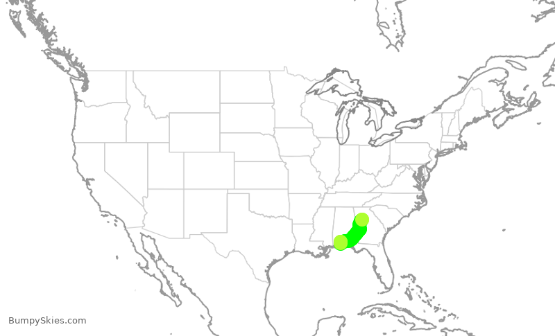 Turbulence forecast map for DAL3198, ATL to PNS