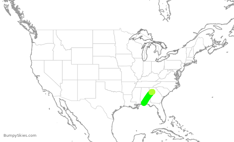 Turbulence forecast map for DAL3198, PNS to ATL