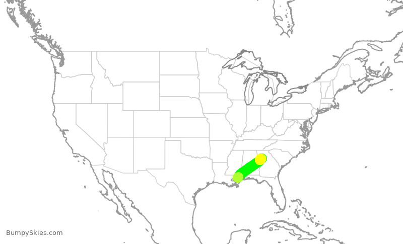 Turbulence forecast map for DAL3199, GPT to ATL