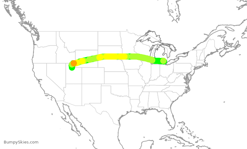 Turbulence forecast map for DAL3229, DTW to SLC