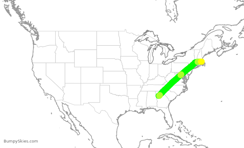 Turbulence forecast map for DAL322, BOS to ATL