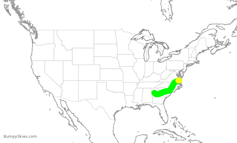 Turbulence forecast map for DAL327, ORF to ATL