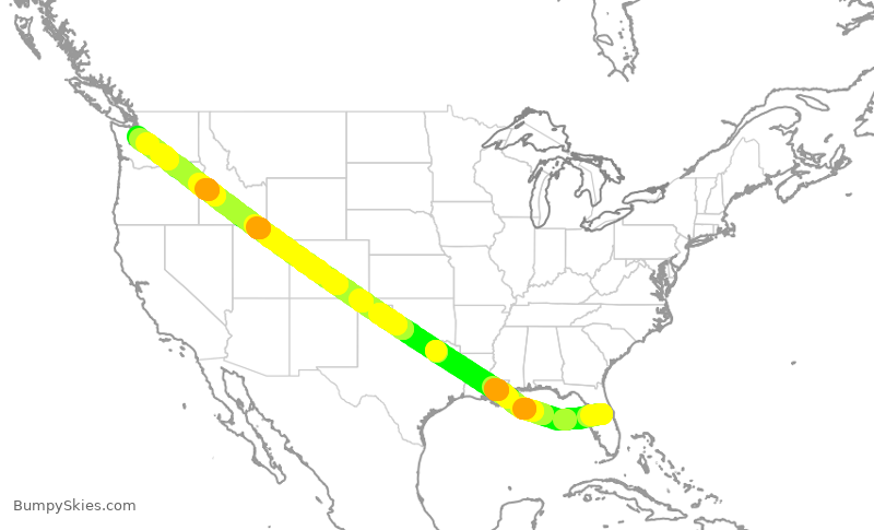 Turbulence forecast map for DAL328, MCO to SEA