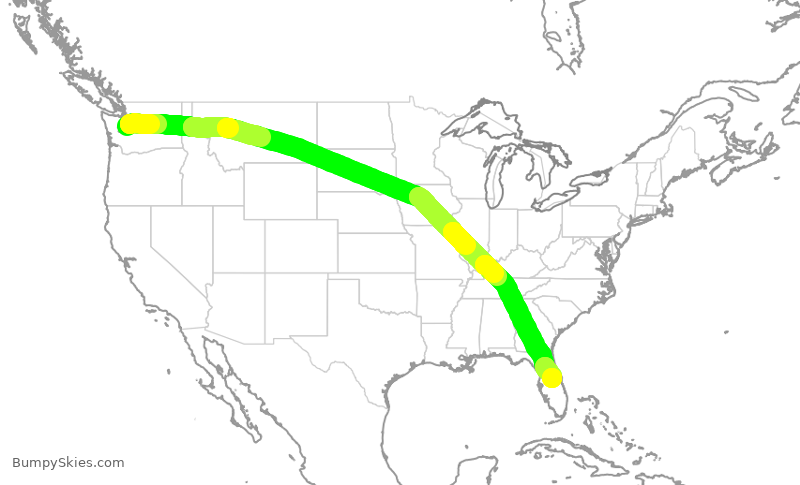 Turbulence forecast map for DAL328, SEA to MCO