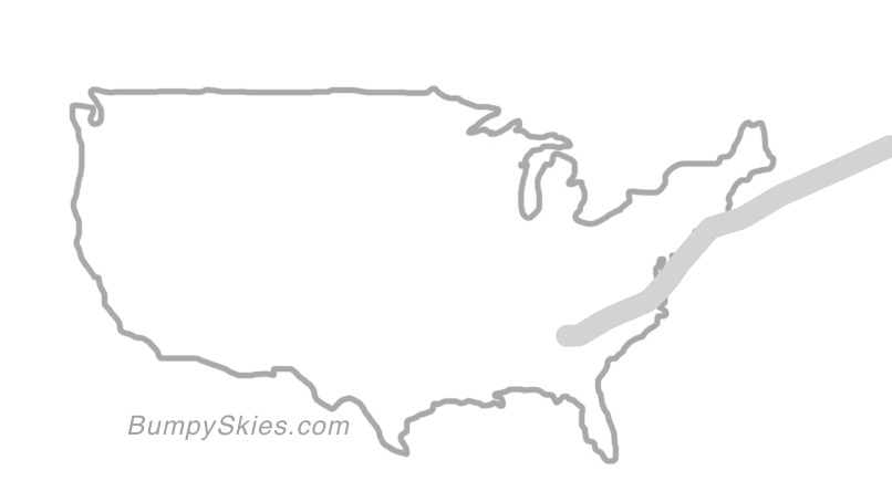 Map of continental US with illustrated flight path and turbulence forecast (described in text below)