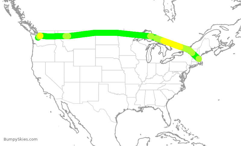 Turbulence forecast map for DAL332, BOS to SEA