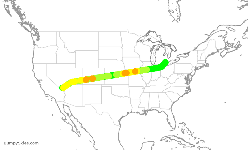 Turbulence forecast map for DAL334, DTW to LAS