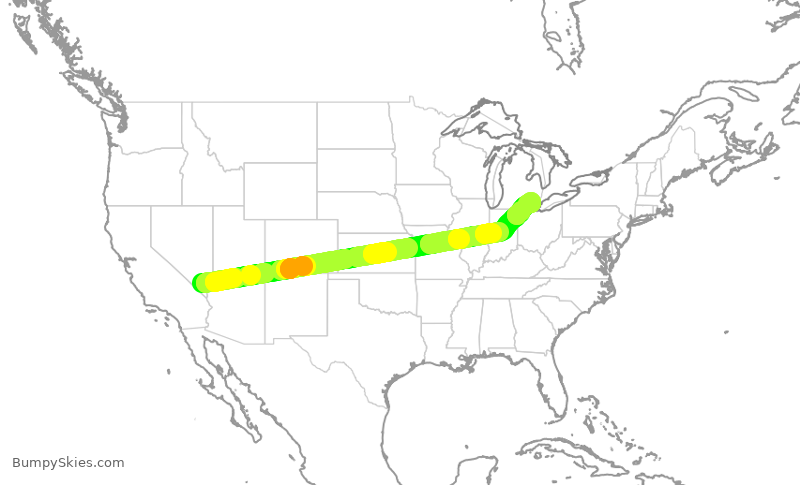 Turbulence forecast map for DAL334, LAS to DTW