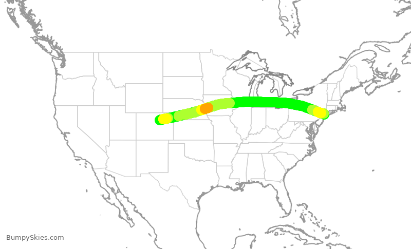 Turbulence forecast map for DAL336, DEN to JFK