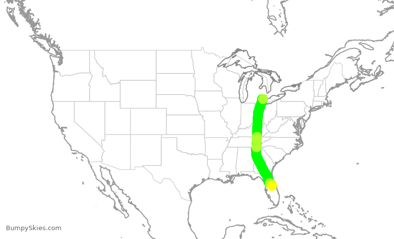 Turbulence forecast map for DAL337, DTW to MCO